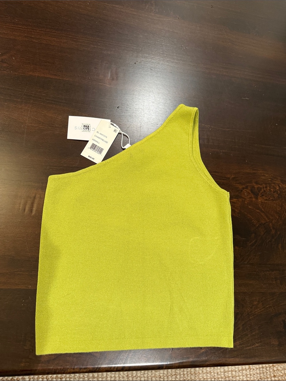 Lucy Paris One-Shoulder Chartreuse Knit Top-NWT